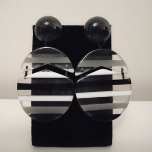 Oversize Black & White Acrylic Pierced Earrings